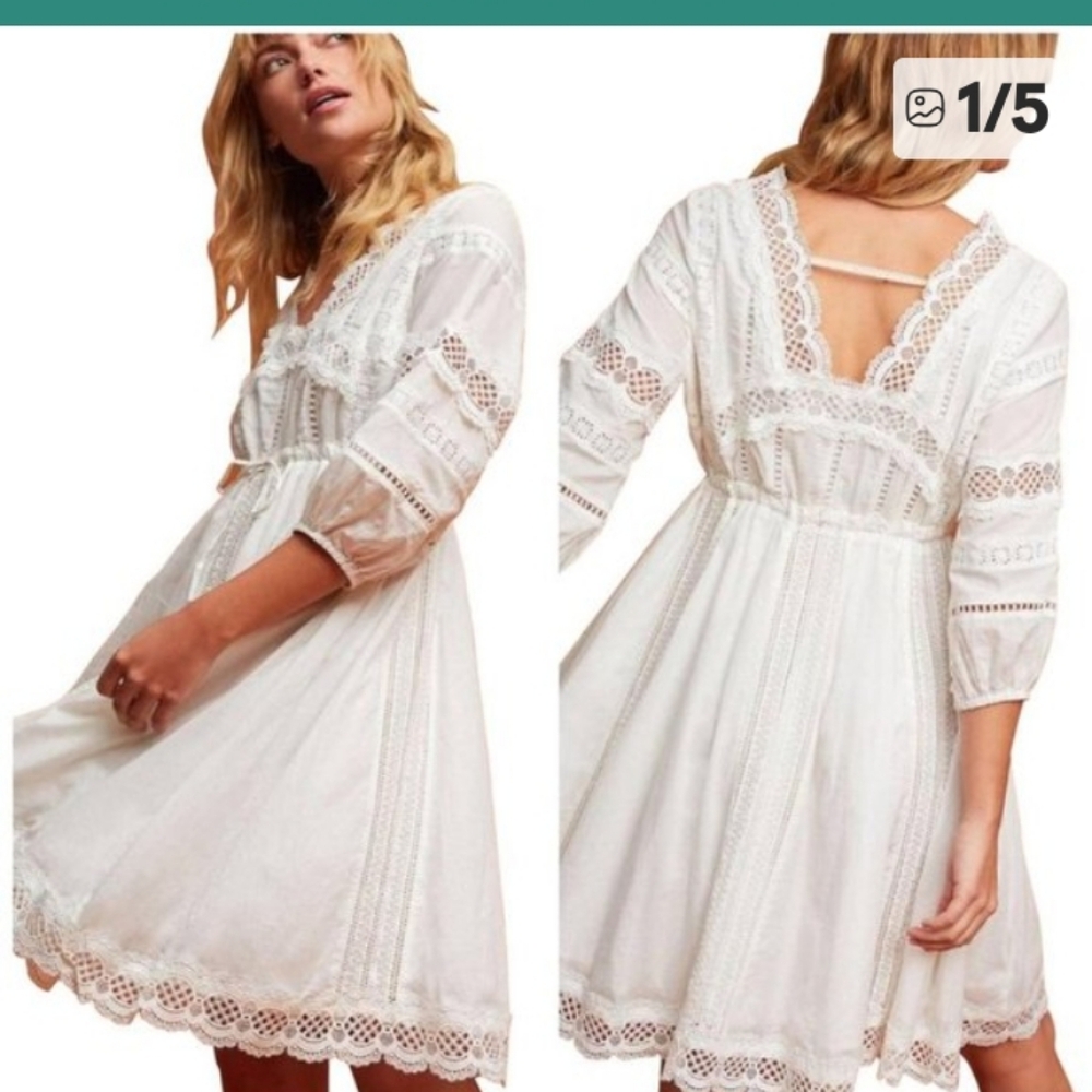 Anthropologie Eri+Ali Gustavia Cotton With Lace Dress sz S